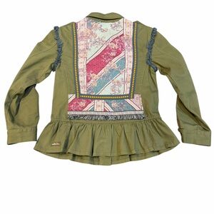 Matilda Jane Olive Utility Jacket / Shirt – Size S – Mixed Fabric Panel Back